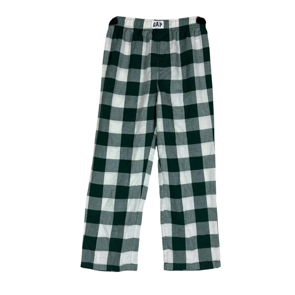 Gap Pajama Pants Kids 6 Green White Buffalo Plaid Flannel Sleep Lounge Cozy
